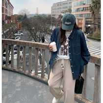 ALIN Custom big code Womens dress Fat sister Conspico Blouse Hood Spring New 200 catty 100 hitch Jeans Shirt