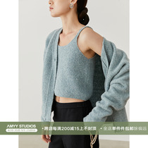 Amyy Studios pine soft chao high wool content Circle lap knit cardiolor vest suit
