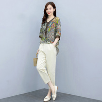 Summer cotton linen suit Womens summer clothes 2021 New womens new products Temperament Van Ocean Gas Trends Two Sets