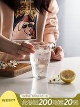 Blue Lotus home ins wind high temperature milk tea cup Household small daisy glass large capacity juice cup