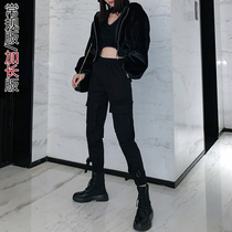 Off code 5-fold extended pants 175 high pants 2021 Spring and Autumn elastic leg pants high waist black overalls for women