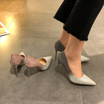 European Station Act High heels Girls 2022 New 100 hitch Shallow Mouth Finer with Ladyshoe Banquet Temperament Pointy Single Shoes