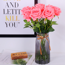 Simulation single rose bouquet living room decoration fake flower ornament dry flower dining table home arrangement ornaments indoor silk flowers