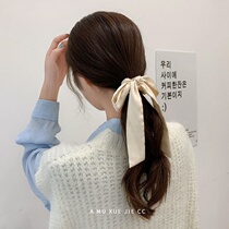 Floral ponytail Hairband white bow long ribbon satin Hairband female retro French head rope hair rope long ribbon
