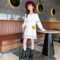 Girls sweater dresses Long paragraph 2021 new children Autumn winter clothing Dress Little Girl Foreign Ferret Wool clothing