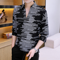 Stripe 7 70% sleeve polo shirt male summer break to be upfront and uppie personality wearing a lap top casual body t-shirt