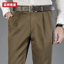 Autumn and winter thick middle-aged casual pants mens large size double pleated middle-aged mens trousers dad loose straight mens pants