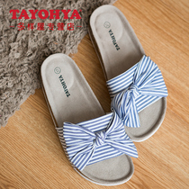 Multi-house BAO WEN striped bow bow drag spring and autumn drag lady summer home drag Cork bottom playful cute casual drag