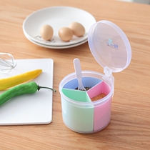 Household seasoning box Colorful integrated grid color round seasoning box 3-in-1 seasoning tank free spoon