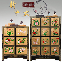 Chinese style painted furniture clearance multi-drawer storage cabinet side cabinet drawer bedroom bedside table retro gold foil small cabinet