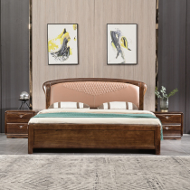 New Chinese style black walnut solid wood double bed high box with drawer storage modern minimalist master bedroom storage soft package wedding bed