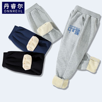 Boys pants autumn and winter 2022 new casual Korean version of the middle and large childrens sweatpants plus velvet thickened childrens sports trousers