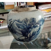 Antique porcelain Genuine antique fidelity package Old blue and white landscape landscape tank
