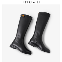 High barrel leather boots womens 2021 autumn and winter new boots womens knee-length barrel riding boots British style knight boots cotton boots