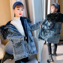 Girl Gvet Jeans Overcome Child Thickening Coat Foreign Air Winter Warm Cotton Clothing Boy Cotton Jersey Neutral Tide