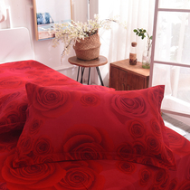 Cotton wedding pillowcase big red pair solid color cotton pillow case single 48x74cm Red simple