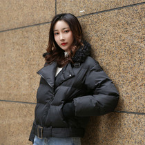 2020 winter new lamb hair collar short jacket jacket oblique zipper black thin down cotton clothing womens top