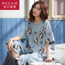 Pajamas womens summer pure cotton short-sleeved three-point pants student cute Korean version of spring and autumn summer womens home suit suit