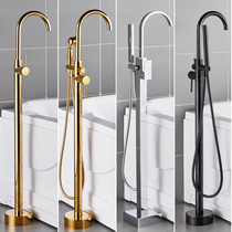 European-style all-copper retro floor-to-ceiling bathtub Hot and cold water faucet Cylinder side vertical column basin Wall-connected shower column shower