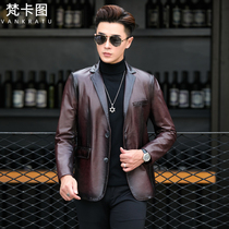 New Henning Genuine Leather Leather Clothing Suit Men Trend Oil Wax Cow Leather Retro Leather Jacket Western Suit Casual Single Coat