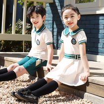 Male and female children pupils summer uniforms suit childrens short-sleeved high school students British class uniform two-piece set