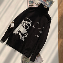 A tea and Agu black turtleneck sweater men autumn winter thick knitted base shirt
