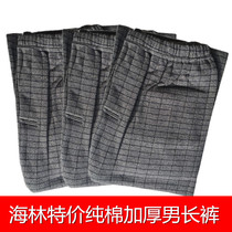 Hailin thermal underwear middle-aged mens trousers pure cotton thickened knitted plaid autumn pants single piece