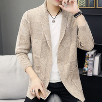 Cardigan mens knitwear 2021 spring and autumn new Korean version of the trend slim-fit outer wear medium-long cardigan mens jacket