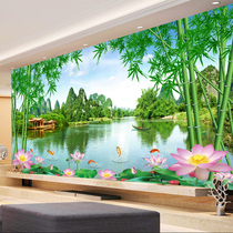 High-grade 8d Chinese landscape painting bamboo mural Lotus integrated board painting 5d TV background wall panel 3d three-dimensional Mountain