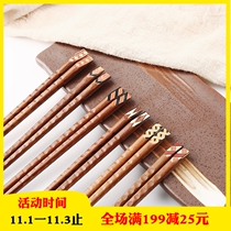 Japanese carved tortoise shell solid wood chopsticks Italian fantasy strip edge craft Indonesia iron wood pointed chopsticks tableware