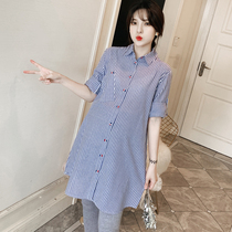 Pregnant Woman Spring Clothing Fashion Big Code Loose Striped Long Sleeve Shirt 2022 New Spicy Mothers Pregnant Medium Long blouse