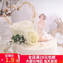 Net red cake flower fairy decoration ornaments wings flower fairy princess decoration little fairy girl cake ornaments
