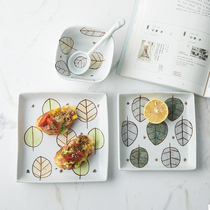 Yifang Nordic handmade ceramic plate creative dish size plate Bowl Spoon plate set hand-painted underglaze leaves