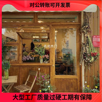 Custom Pine Wood Imitation Antique Flower Shop Restaurant Retro Shops Glass Wooden Door Folk Guest House Folding Doors And Windows Composition