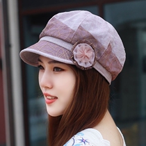Hat lady spring and summer thin style breathable cap beret octagonal hat spliced flat cornice show face small mother hat lady