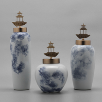 Modern New Chinese Creative Ceramic Storage pot Three sets of swing pieces Living room Xuanguan TV Cabinet Handicraft Furnishing