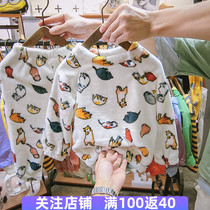 Boys and girls pajamas set Autumn and Winter 3 children flannel baby thick warm 2 children coral velvet home clothing