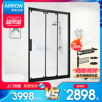  Wrigley black three-door linkage integrated shower room folding sliding door bathroom integrated glass partition net red bath screen