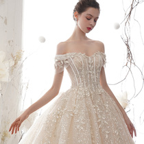 Such as leaves word shoulder light wedding dress 2021 new bridal temperament simple tail fishbone dress female summer