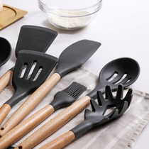 Sakura on the flower tree handle silicone spatula colander soup spoon fried vegetable shovel Wood rice shovel spoon kitchen utensils for noodles