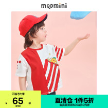 S]MQD Childrens clothing mens childrens 2021 summer clothes loose large pattern round neck T-shirt pure cotton sports moe stitching top