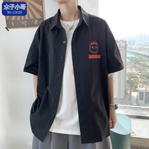 Muzi little brother short sleeve shirt male ins Rui handsome tide card Hong Kong style Japanese Korean handsome half sleeve shirt summer