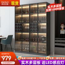 High-end glass door wine cabinet minimalist modern solid wood display case living room leaning against wall locker customize light and luxurious dining side cabinet