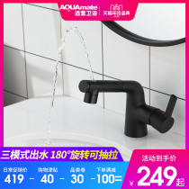 Bathroom basin Black pull-out hot and cold water faucet Household telescopic rotating lifting platform under the face wash basin