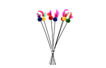 Long rod pompom feather pet funny cat stick Cat interactive toy Elastic plastic long rod stable