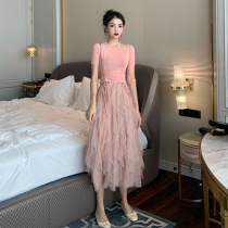 2021 summer dress new salt can be sweet two-piece suit Ishihara Satomi shebyshj mesh dress