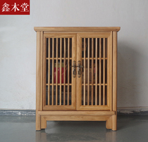 New Chinese style solid wood paint-free low cabinet glass cabinet log locker tea cabinet hall cabinet old elm storage shoe cabinet