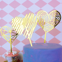 520 Valentines Day Cake Decoration Acrylic Insert Mirror Hollow Stripe Acrylic Flag Plug-in