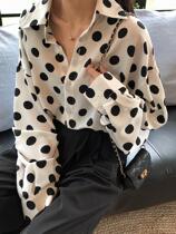 Fat sister big wave dot shirt womens long-sleeved large size loose spring and autumn new temperament wild retro polka dot shirt