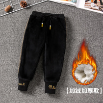Boy plus suede pants autumn winter style baby plus suede thickened 2020 new integrated suede warm children sports pants tide